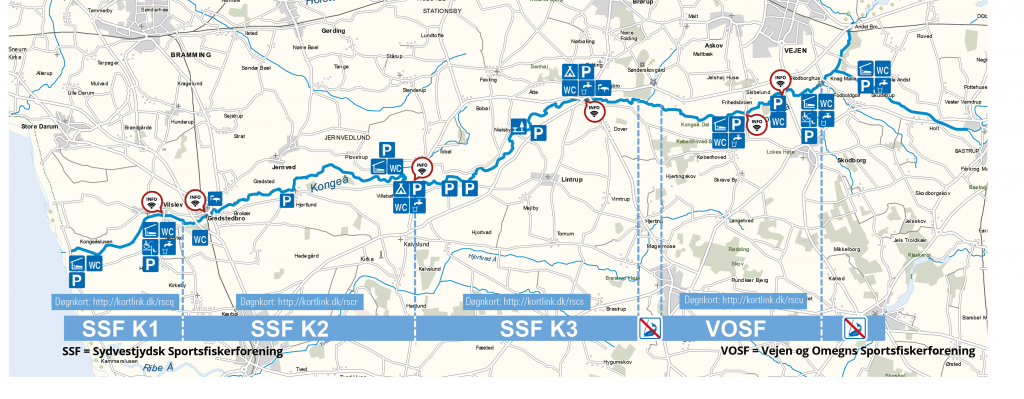 Kortet viser, hvor du må fiske i Kongeåen